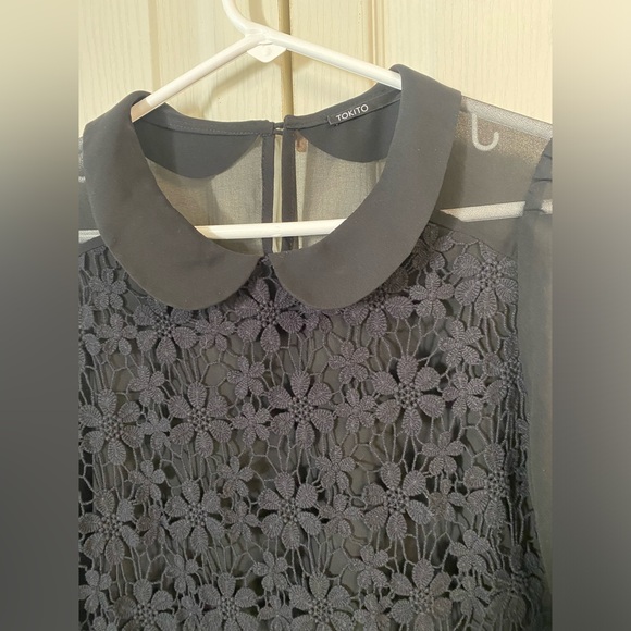 Tokito black lace blouse with chiffon long sleeves - Picture 2 of 6